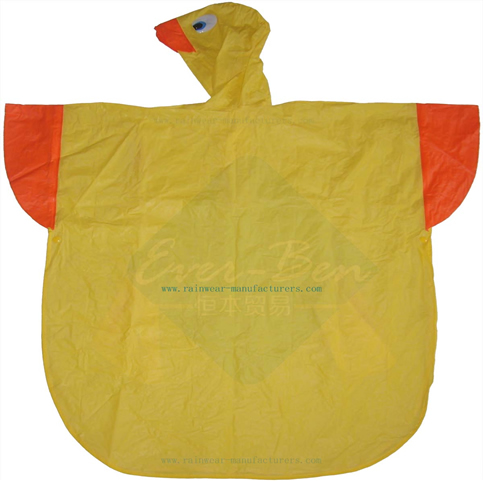 Kids Duck plastic rain poncho-reusable vinyl raincape for child